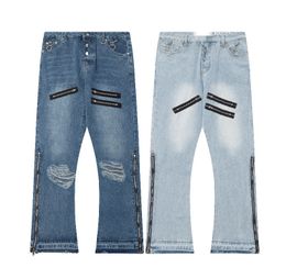 Designer Mens Jeans Pants Ripped High Street Brand Pantalones Vaqueros Para Hombre Motorcycle Embroidery Trendy Long Hip Hop With Hole Blue Men NEW styles