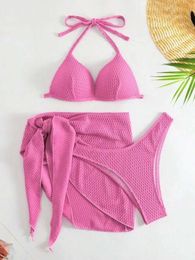 Push Up 3 Pieces Bikini Set With Skirt White Thong Bathing Suit Women Swimsuit Female Swimwear Beach Wear Lady Summer Outfit