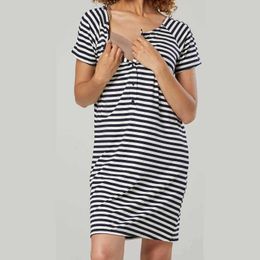 Maternity Dresses Woman Pregnancy Dress Stripe Short Sleeve Breast-feeding Pregnant Maternity Nursing Dress Maternity Dresses Y240516