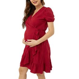 Maternity Dresses New Maternity Dress Deep V-neck Short-Sleeved Nursing Dresses Breastfeeding Short Sleeve Pregnancy Dress Y240516