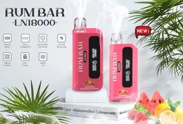 Rum Bar18000 Puffs Smart LED 18K Disposable Vape Pen 550 Mah 28ml Puffs Mesh Coil Rechargeable Bar Kit 2% 5% Prefilled Device Authorized 15 Flavors