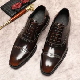 Dress Shoes Men Black Oxford Genuine Leather Luxurious Shoe Italian Brown Lace Up Wedding Casual Formal Business