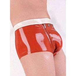 100% Natural Latex Rubber Shorts Panties Handmade Custom Pants White & Red Fashion Sports Cosplay,Masquerade