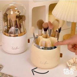 Storage Boxes Luxury 360° Rotating Makeup Brushes Holder Portable Cosmetic Organizer With Lid Dustproof Desktop Cosmetics Container