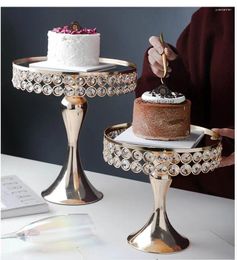 Plates Mirror Glass Crystal Golden Cake Tray Electroplating Metal Base Storage Dessert Table Display Stand Wedding Decoration