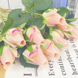 Decorative Flowers Valentine's Gift 7pcs Single Fake Latex Bud Artificial Rose Flower Wedding Home Living Party Stage Decor Flore Branch