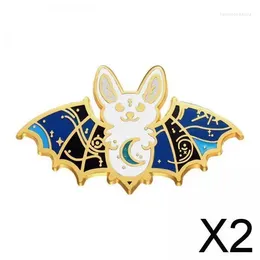 Brooches 2X Cartoon Bat Brooch Creepy Birthday Gift Hard Enamel Pin For Hat Sweater Coat