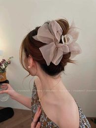 Hair Clips Barrettes New mesh bow clip womens ponytail braid hair claw elegant girl accessories gift head
