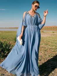 Ethnic Clothing Ramadan Eid Morocco Party Dress for women Kaftan Off Shoulder gown Diamond Beads Dubai Abaya Long Dress Abayas Robe Musulmane T240515