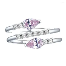 Cluster Rings SpringLady 925 Sterling Silver Pear Cut Pink Lab Sapphire High Carbon Diamonds Gemstone Wedding Ring Fine Jewelry