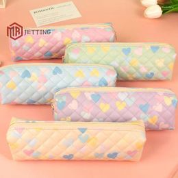 Kawaii Heart PU Pencil Cases Pen Pouch Stationary Storage Bag Large Capacity Cosmetic Simple Case