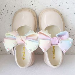 Barn 2023 Spring New Colored Pearl Bowknot Princess For Kids Girls Fashion Cute JK Baby Girl Shoes Mary Janes L2405 L2405