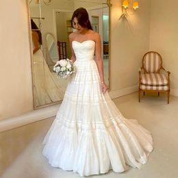 Fabulous Lace Beach Wedding Dresses A Line Boho Bridal Gowns Strapless Neckline Bohemian Sweep Train Tulle Vestido De Novia