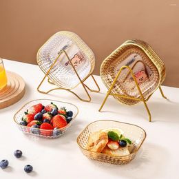 Plates WORTHBUY 4pcs/set Dessert Plate With Gold Holder Spitting Bone Dish Plastic Garbage Storage Tray Kitchen Tableware