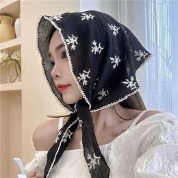 Bandanas Durag Home>Product Center>Mini Square Scarf>Decorative Linen Cotton Lace Triangle Scarf>Summer Flower Hair Scarf>Headband Sunscreen Scarf J240516