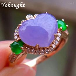 Cluster Rings Natural Violet Chalcedony Heart-Shaped Engagement Ring Fashion Sweet Luxury Wedding Adjustable Ladies Silver Jewelry