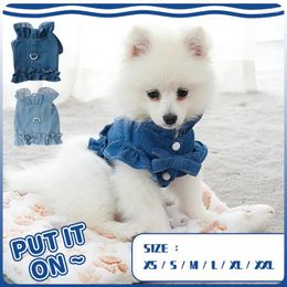 Dog Apparel Bow Jean Dress Harness Fashion Cute Clothes For Small Dogs Denim Vest Dresses Clothing Cat Puppy Skirt Summer Pet Jacket