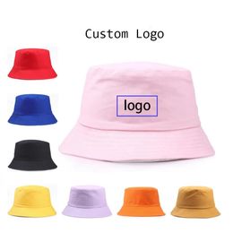 Wholesale solid bucket hats womens cotton mens outdoor sunscreen hip-hop hats fisherman hats Gorros Bob customized printing 240515