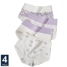 Women's Panties 4Pcs/Set High Waist Cotton Women Body Slimming Underwear Lovely Print Young Girls Briefs Seamless Soft Female Lingerie