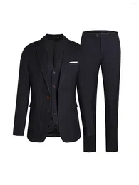 Men's Suits Business Suit 3-piece Slim Fitting Wedding Dress Trend Striped Single Breasted Jacket Vest