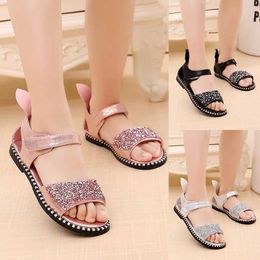 Sandals Children Sandals For Toddlers Girl Big Girls Kids Beach Shoes Cute Sweet Princess Rhinestone With Rabbit Ear Soft Fashion 21-36 Y240515