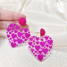 Dangle Earrings Sweet Rose Red Love Acrylic Simple Design Geometric Heart-shaped Party Holiday Jewellery