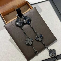 Designer bracelet fashion luxury Jewellery for lovers Pure Silver Black Lucky Clover Flower Bracelet Jewellery with Original logo vanely