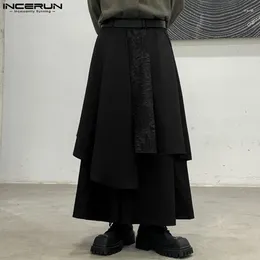 Men's Pants INCERUN 2024 Mens Personality Trousers Irregular Patchwork Texture Pantalons Stylish Streetwear Wide Leg Skirts Long S-5XL