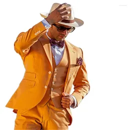 Men's Suits Arrival Orange Latest Design Men Suit 3Pieces(Jacket Pant Vest) Custom Formal Trajes De Hombre Tuxedos Blazer 703