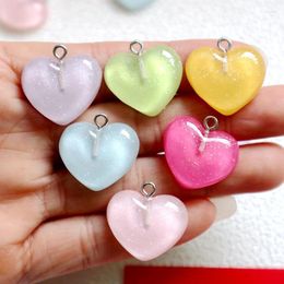 Pendant Necklaces 10PCS Valentine Colourful Transparent Love Heart Resin Charm Shiny DIY Necklace Bracelet Earrings Keychain Accessories