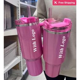 Dhl Starbucks Cobrand Winter Cosmo Pink Parade 40oz Stainless Steel Quencher H20 Tumblers Cups stanliness standliness stanleiness standleiness staneliness IQNW