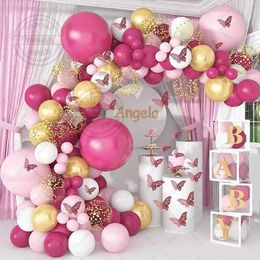 Party Balloons 129pcs Pink Butterfly Balloon Garland Kit with Gold Confetti Latex Balloons for Birthday Bridal Shower Baby Shower Party Decor