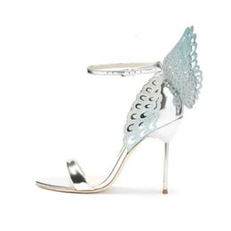 Leather High Heels Ladies 2024 Patent Sandals Buckle Rose Solid Butterfly Ornaments Sophia Webster Diamond Shoes Sky Blue Wing Size 34-42 995 d d298 298