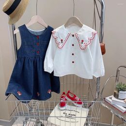 Clothing Sets 2024 Baby Girls Embroidery Set Spring Autumn Princess Birthday Wear Cotton Shirts Denim Dress Children Clothes