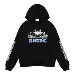 Rhude High end designer Hoodies for Fashion Autumn and Winter New Popular Fashion Castle Printed Cotton Hoodie Sweatshirt for Men and Women With 1:1 original labels