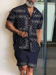 Mens Shirt Sets 3d Print Patchwork Lapel Short Sleeve Casual Beach Shorts Summer Streetwear Vacation Hawaiian Suits Men 240426