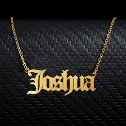 Joshua Old English Name Necklace Stainless Steel 18k Gold plated for Women Jewellery Nameplate Pendant Femme Mothers Girlfriend Gift
