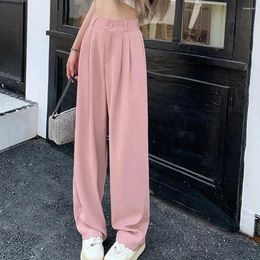 Women's Pants Women Pocketed Elegant High Waist Suit With Wide Leg Design For Office Streetwear Casual Trousers