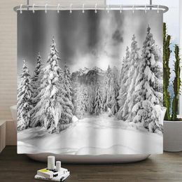 Shower Curtains Winter Landscape Christmas Waterproof Polyester Snow Nature Scenery Bathroom Decor Bath Curtain Set With Hooks