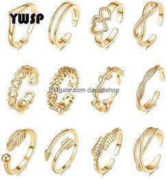 Toe Rings 114K Gold Plated Adjustable For Women Flower Arrow Band Open Tail Ring Beach Foot Jewellery Set Drop Delivery Otnyu