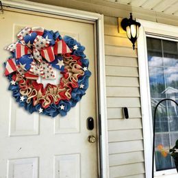 Decorative Flowers Independence Day Wreath Perfect Holiday Gift 4th Of July Handmade Garland Wall Door Hanging For Home Decor Outdoor