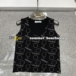 Fashion Printed Knit Vest Women Casual Breathable Knitted Tanks Tees Summer Crew Neck Sleeveless Knit Tops