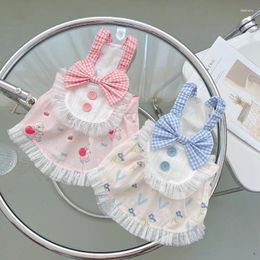 Dog Apparel Pink Plaid Slip Dress Clothes Sweet Bow Lacework Skirt Small Dogs Clothing Cat Korean Fashion Summer Thin Girl Pet Products