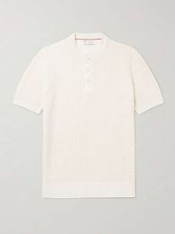 Designer Mens T Shirts Casual Shirts Summer Brunello Men Tshirt Ribbed Linen and Cotton-Blend Henley T-Shirt Cuccinelli