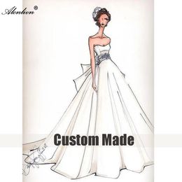 Alonlivn Romantic Custom Made Link von maßgeschneidertem Gebühr Hochzeitskleid Delikate Perlenpailletten Stickerei Spitze Full Sleeves Brautkleider Neuankömmling
