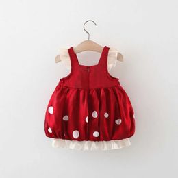 Girl's Dresses Summer New Girl Baby Dress With Small Flying Sleeves Big Bow Knot Wave Dots Lace And Ruffles Vacation Beach Style