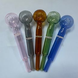 SmokPro Coloured 14cm Thick Glass Straight Hand Tube Smoking Pipe With 3cm Big Oil Burner Water Bowl Head