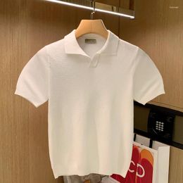 Men's Polos 2024 Summer Leisure Fashion Knitted Jacquard Polo Shirt V-Neck Solid Color Short-sleeved Korean Knitwear C41