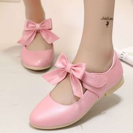 Children Princess Gold Pink White Girl Bow Leather Kids Sweet Dance Flats Flowers Girls Shoes Size 26-36 CSH791 L2405 L2405