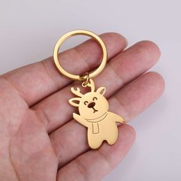 Christmas Scarf Deer Stainless Steel Keychain Gold Colour Cute Animal Pendant Key Chain For Women Men Couple Jewellery Gift